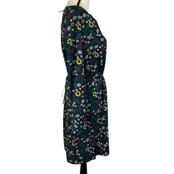 Ann Taylor LOFT Medium Dress Floral Long Sleeve Partial Button Thin Belt Black - Picture 4 of 8